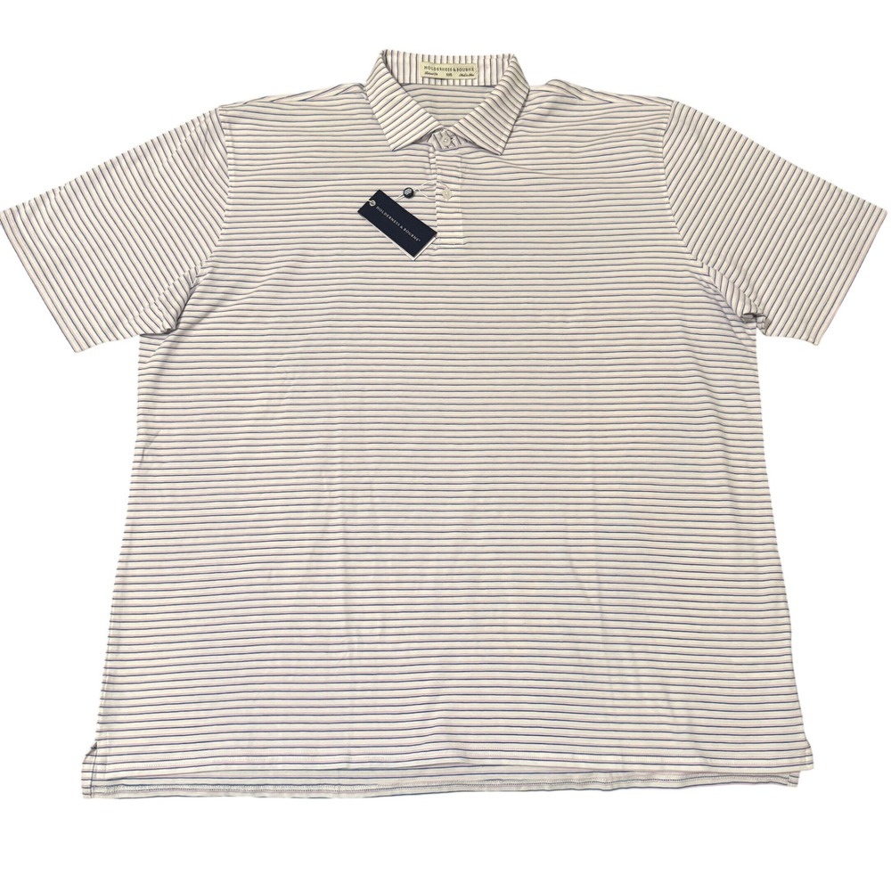 Holderness &‎ Bourne Redmond Polo Shirt XXL White Pink Blue Striped Pima Cotton